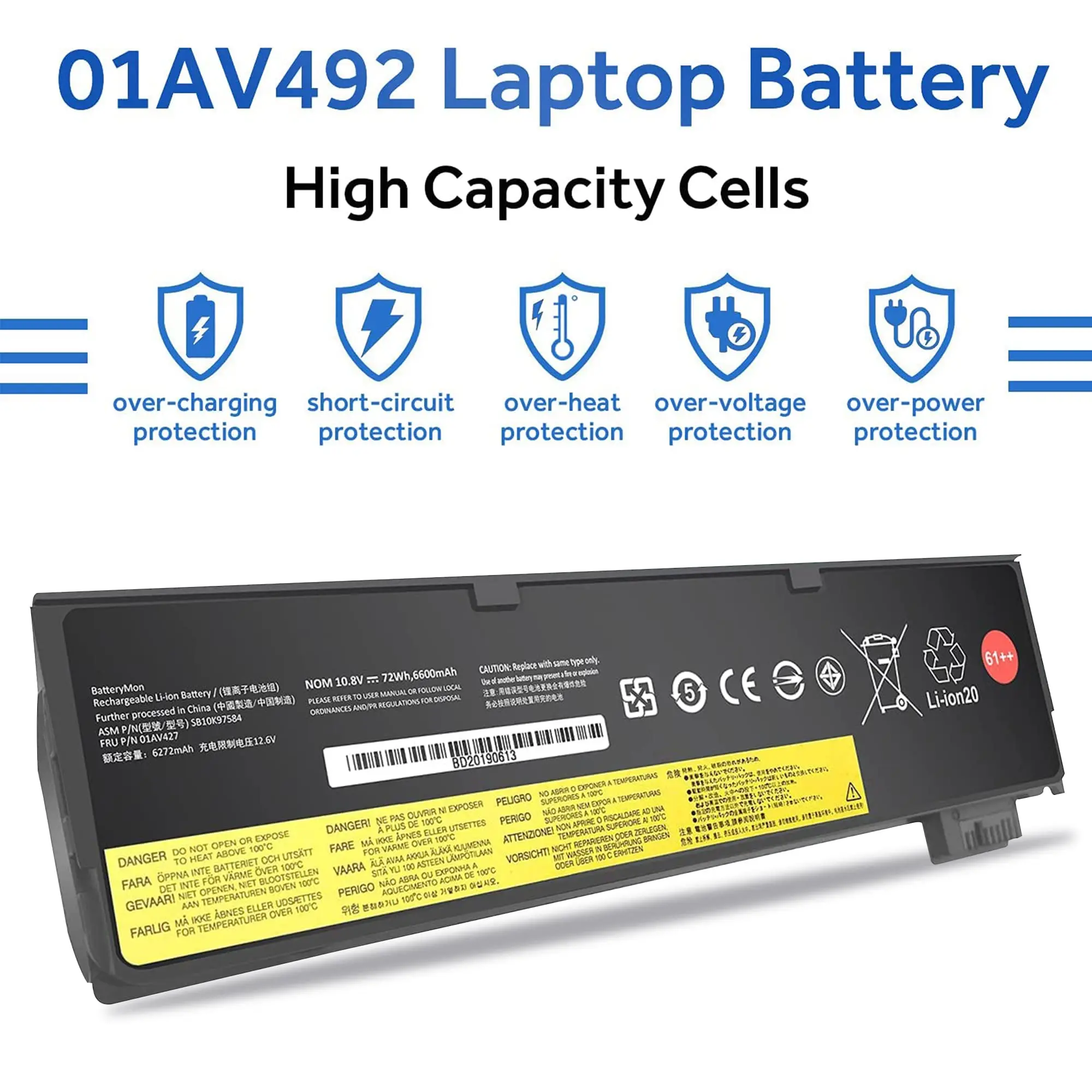 01AV423 61 SB10K97580 Reemplazo De Batería Para Lenovo ThinkPad T470 T480 T570 T580 A475 A485 P51S P52S Series X50M08810 01AV422 01AV424 01AV455 2 SB1 0K97579 SB10K97580 4X50M08812 01AV427 24WH 11.4V
