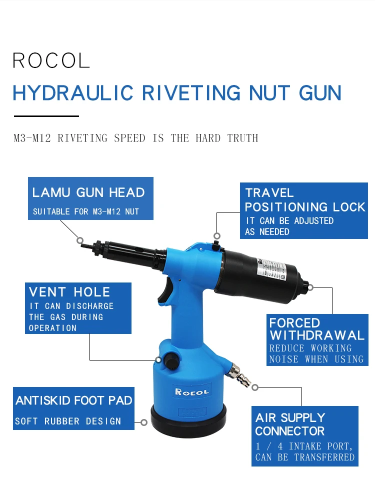 Description Picture 4 of itemHot RL-5312k Pneumatic Air Rivet Nut  Powerful Pull Force Convenient Handheld Riveting Tool for M3-M12