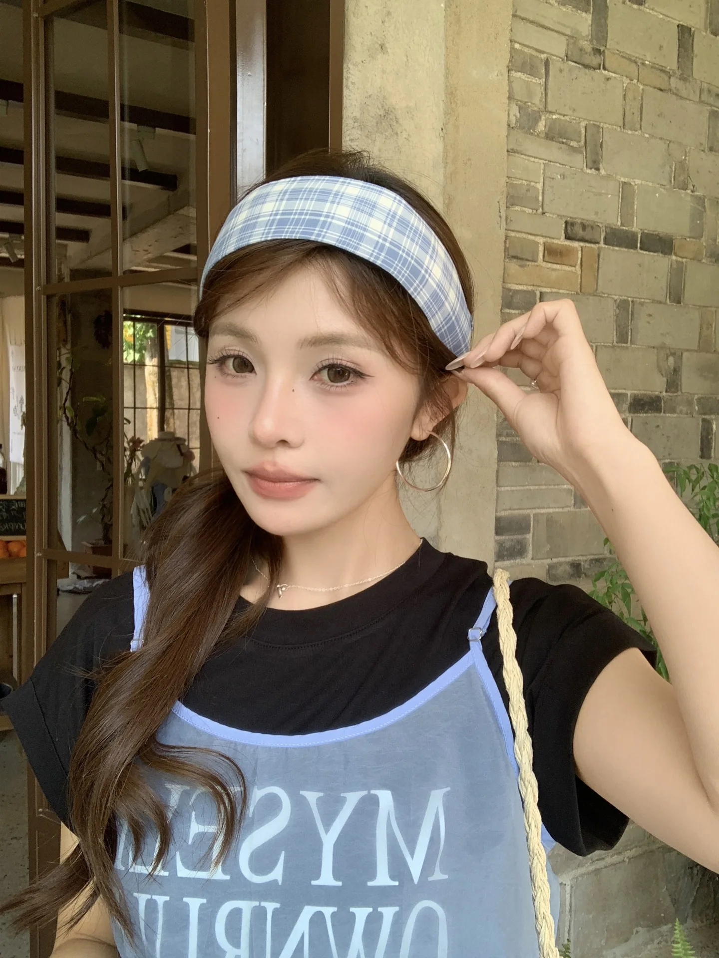 2025 Korea Nette Blau Plaid Haarbänder Stirnband Frauen Kinder Mädchen Scrunchie Haar Kopf Hoop Bands Zubehör Kopfschmuck Kopfbedeckungen – Detail 7