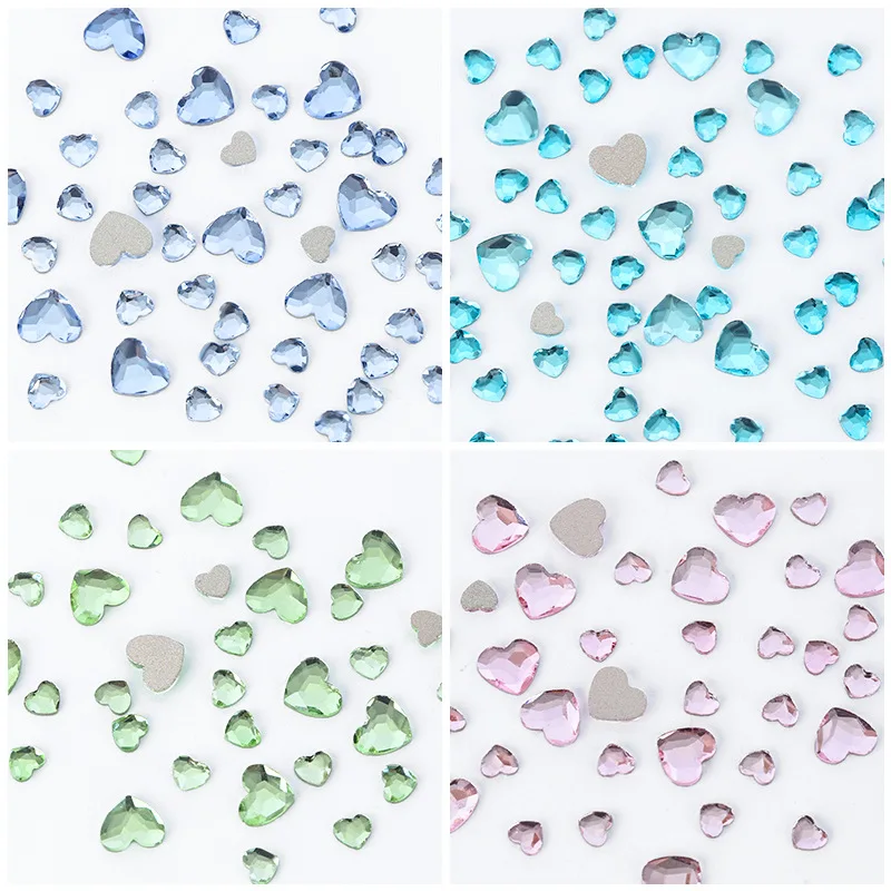 100pcs Nail Flat Bottom Diamond Heart Diamond Super Flash Multi cut Diamond Pink Lake Blue Green Nail Diamond Jewelry – Detail 3