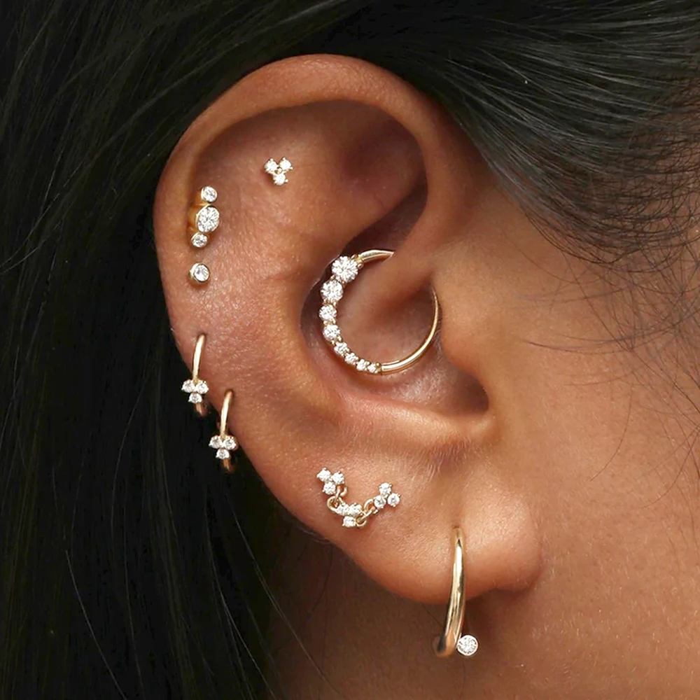 Aide 1pc 925 Sterling Silber Schimmernde CZ Zirkon Pflastern Daith Hoop Ohrringe Für Frauen Knorpel Piercing Hoop Vielseitig Schmuck – Detail 3