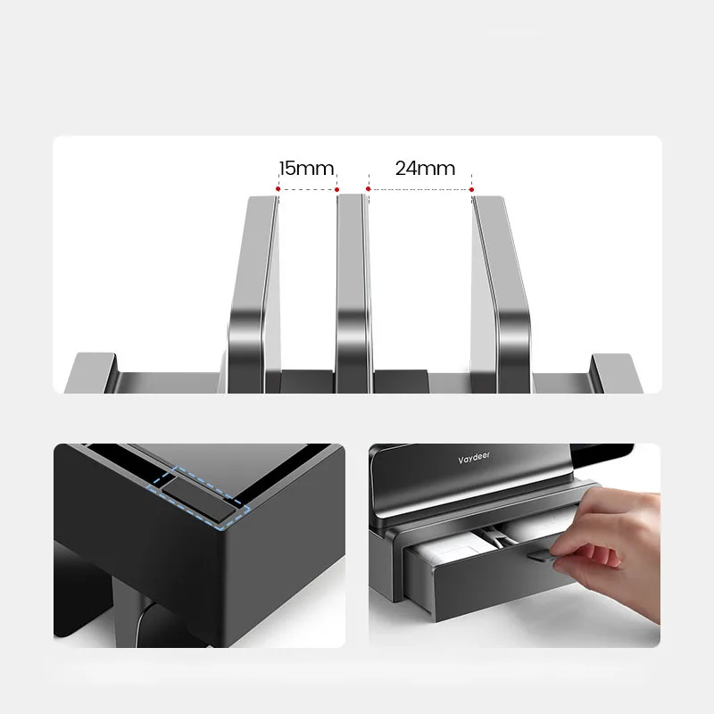 Vaydeer 수직 듀얼 슬롯 플라스틱 노트북 스탠드 (서랍 포함) MacBook Pro 용 컴퓨터 랙 홀더 HUAWEI 데스크탑 스토리지베이스