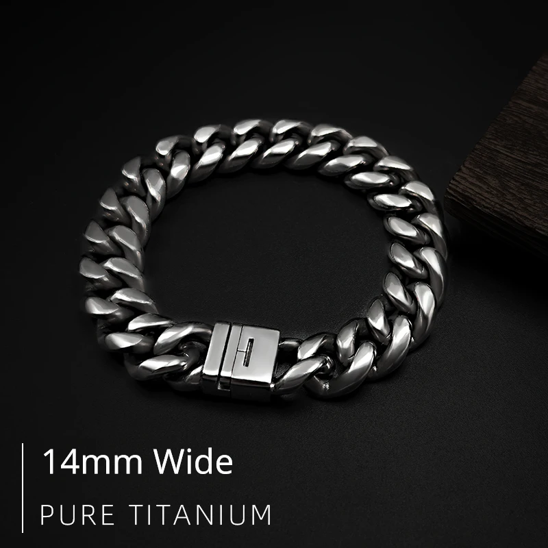 

New Pure Titanium Bracelet with Thick and Dense Grinding Arc Bracelet Anti Allergy Cuban Chain 21cm in Length Trendy Width 14mm