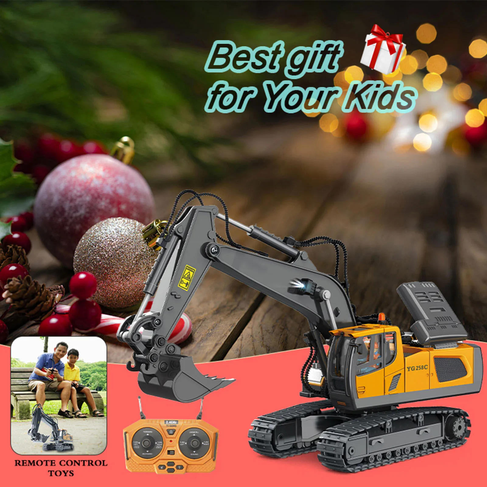 RC Excavator 1/20 2.4GHz 11CH RC Construction Truck Engineering Vehicles Educational Toys for Kids with Light Music 3