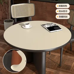 Round Waterproof & Oil - Proof PU Leather Tablecloth - Light Luxury, Double - Sided Solid Color Dining Mat - Diameter 60cm (White gold - Brown)