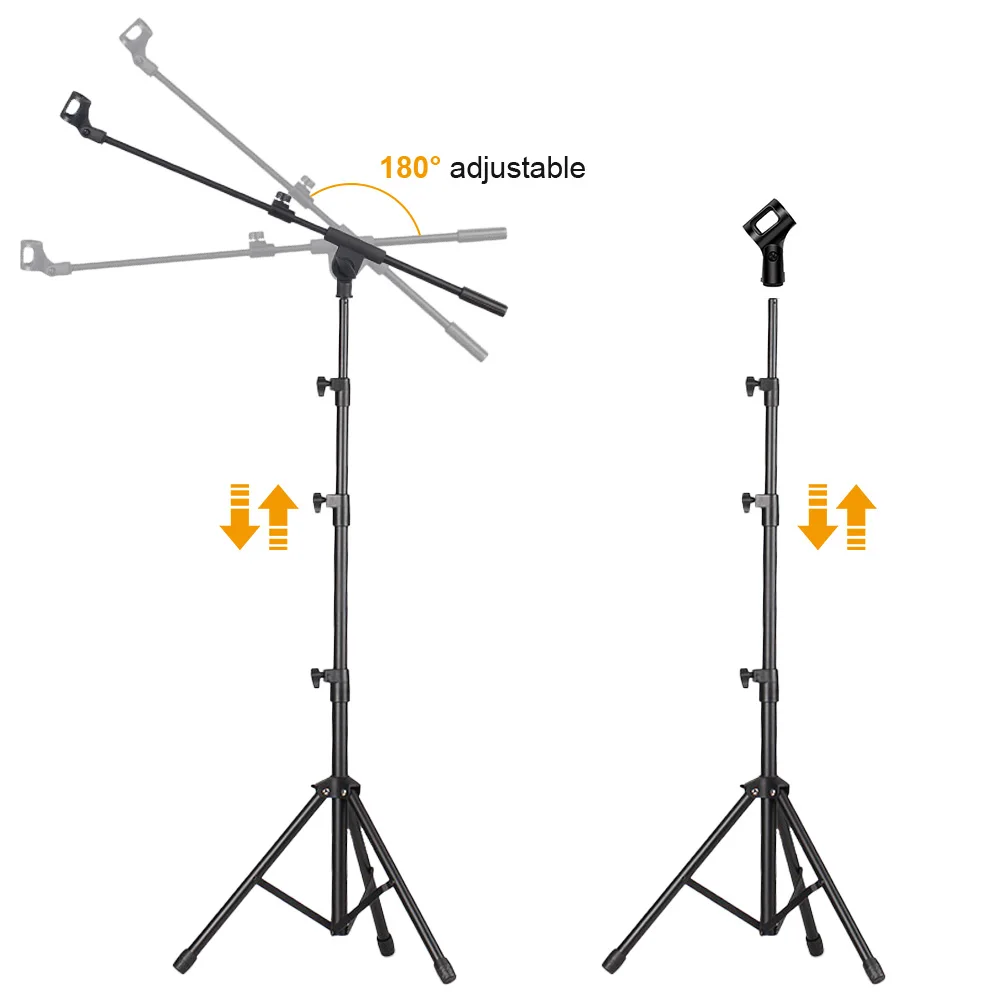 Floor Mic Stand Tripod with Carrying Bag and 2 Mic Clips Microphone Holder Height Adjustable Mic Holder for Singing Performance