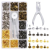 360 Sets Double Cap Rivet Leather Studs With Punching Plier For Leather Craft Repairs Decoration, 3 Sizes And 4 Colors 1