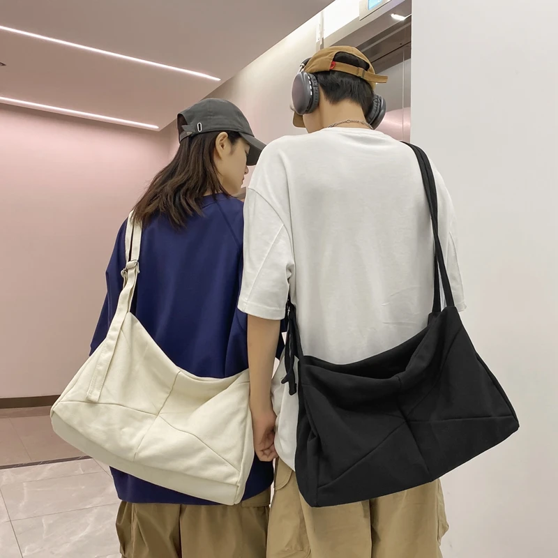 Large Canvas Women's Bag Solid Eco Bag Korean Shoulder Bag Female Shopping Messenger Bag Y2K Handbag Student Satchel Unisex Sac