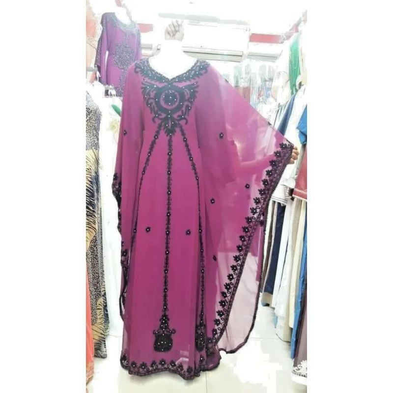 

Wine Black New Dubai Georgette Moroccan Kaftan Dress Jilbab Abaya Clothing