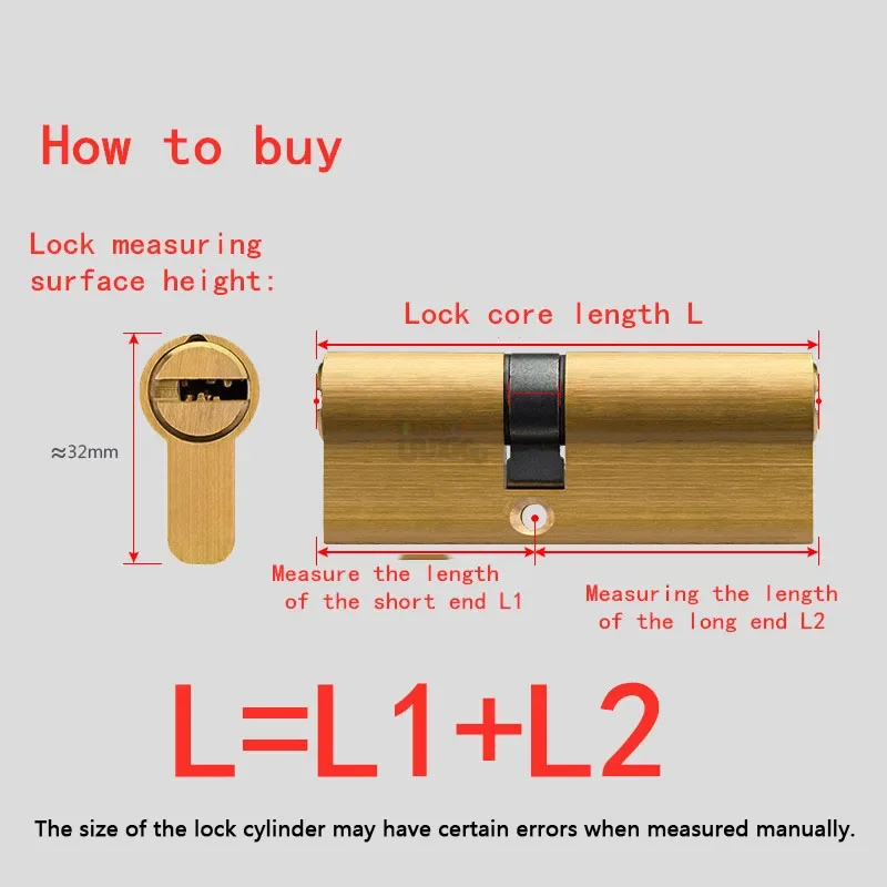 Door Lock 60-110MM Cylinder Hardware Skew Lock AB Cylinder Key Elongated Core Anti-theft Brass