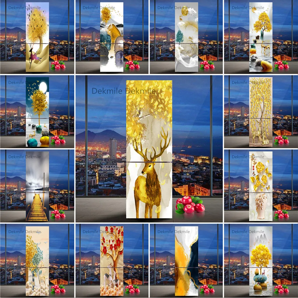 Pvc Golden Elk Fridge Sticker Door Cover Dress Up Frigorifero Vinile Adesivi Da Cucina Carta Da Parati Murale Doppie Porte Freezer Art