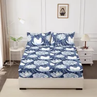 3pcs Bedding Fitted Sheet and Pillowcases Set Elastic Band Around Mattress Cover King Size Bed Cover Wrinkle-Resistant Easy Care 4