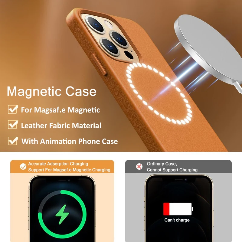 Official Animation Leather Magsafe Case For iPhone 15 14 13 16 Pro Max 16 Plus Magnetic Wireless Charging Phone Cases Back Cover 2