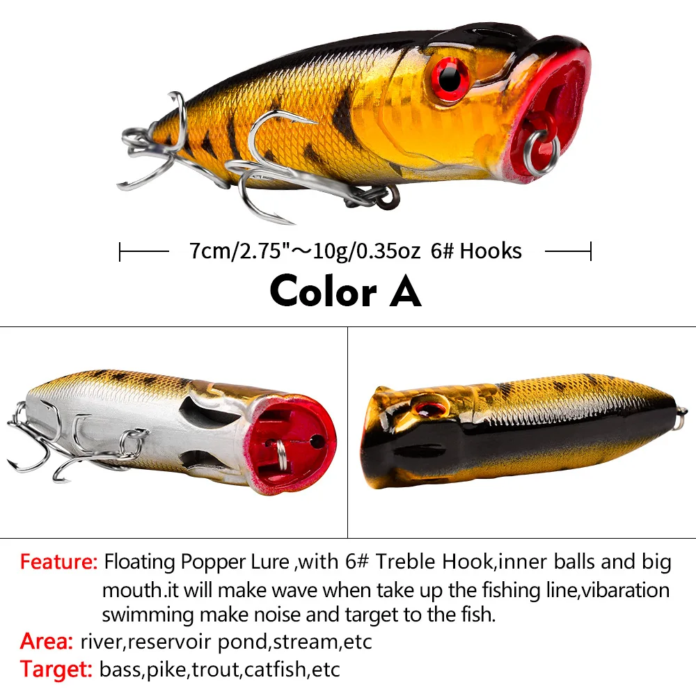 1PCS Topwater Popper 7.3cm 11g Floating Fishing Lure Big Mouth Noisy Popper  Artificial Hard Bait Bass Fishing Tackle Lures - AliExpress