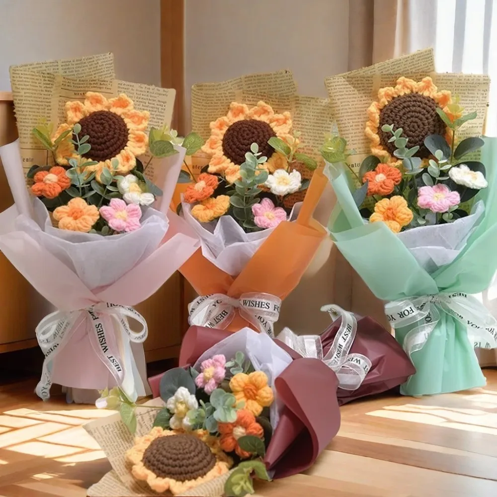 Künstlicher Blumenstrauß Gehäkelter Strauß Handgefertigter Sonnenblumen-Gänseblümchen-Blumenstrauß Ewige Blumen Muttertag Geburtstagsgeschenk