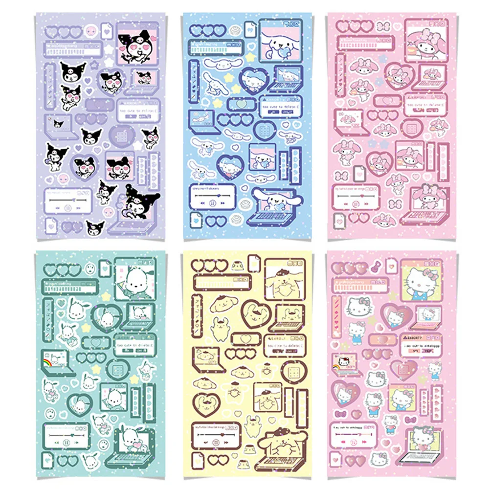 6Sheets Make a Face Kuromi Sanrio Stickers DIY Educational Toys Sticker Scrapbooking Diary Phone Pom Pom Purin Puzzle Decals