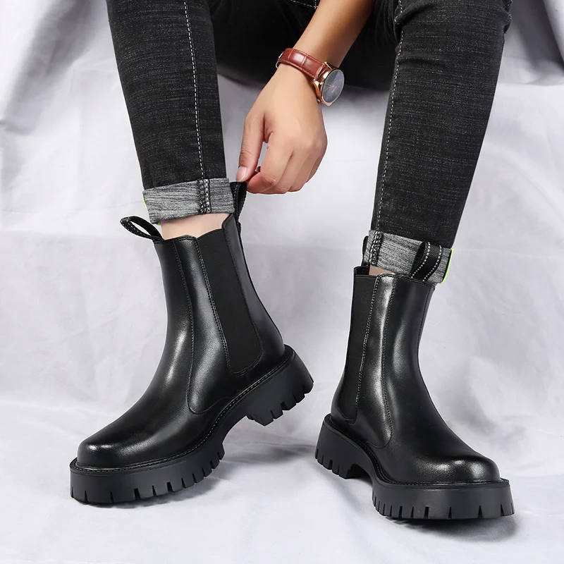 Bottines chelsea homme, boots en cuir classiques avec élastique_voghion.com