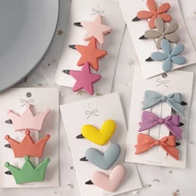 3Pcs Hair Clip Cute Girls Candy Color Sweet Hairpin Star Heart Children Flower Bow Barrettes Headwear Hair Accessories for Women