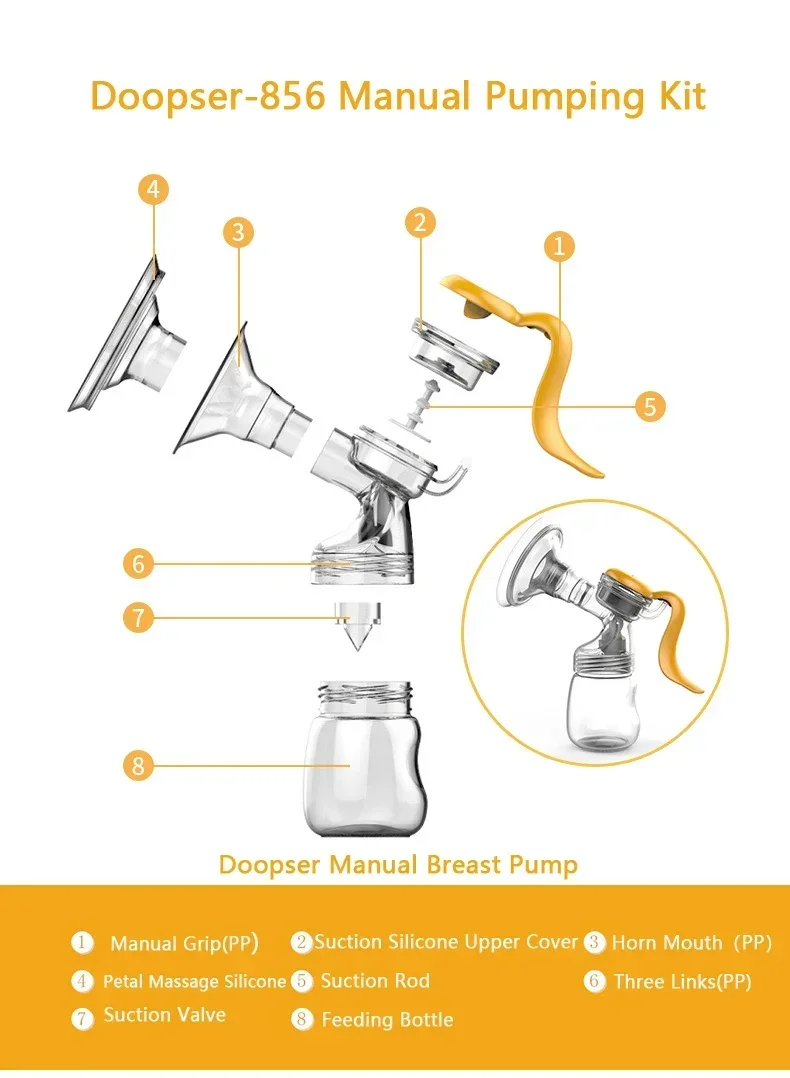 1PC Doopser Manual Breast Pump Portable Silicone Milking High Suction Postpartum Massage High Temperature Cleaning Disinfection 4