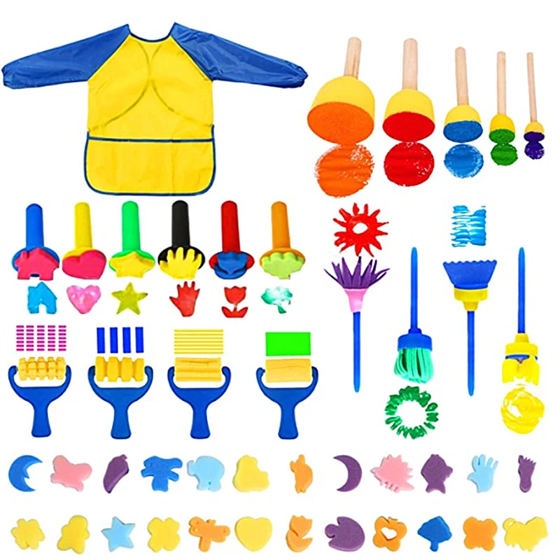44Pcs Kids Painting Sponge Kids Early Learning Sponge Painting Kit