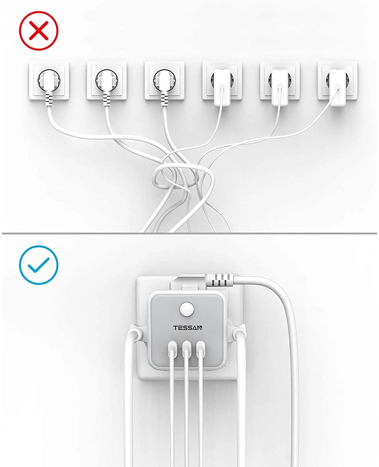 Tesan Power Strip Plugue da ue Extensão Soquete Cubo de Energia com Tomadas ca Portas Usb Casa Viagem Adaptador de Parede com Interruptor - Image 4