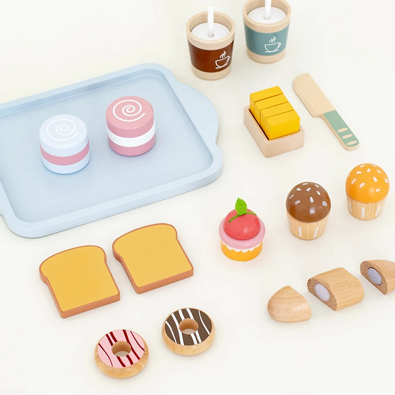 DIY Wooden Breakfast Set Toy Pretend Play Cutting Food Learning Role Play Game Educational Toys Gifts For Girls Kids