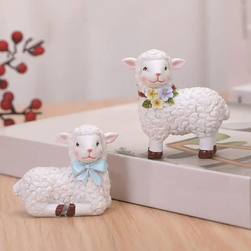 Easter Lamb Decor Cartoon Sheep Home Accent Statue 6cm/2.4inches Spring Garden Resin Figurines Farmhouse Tiered Tray Decor For 4