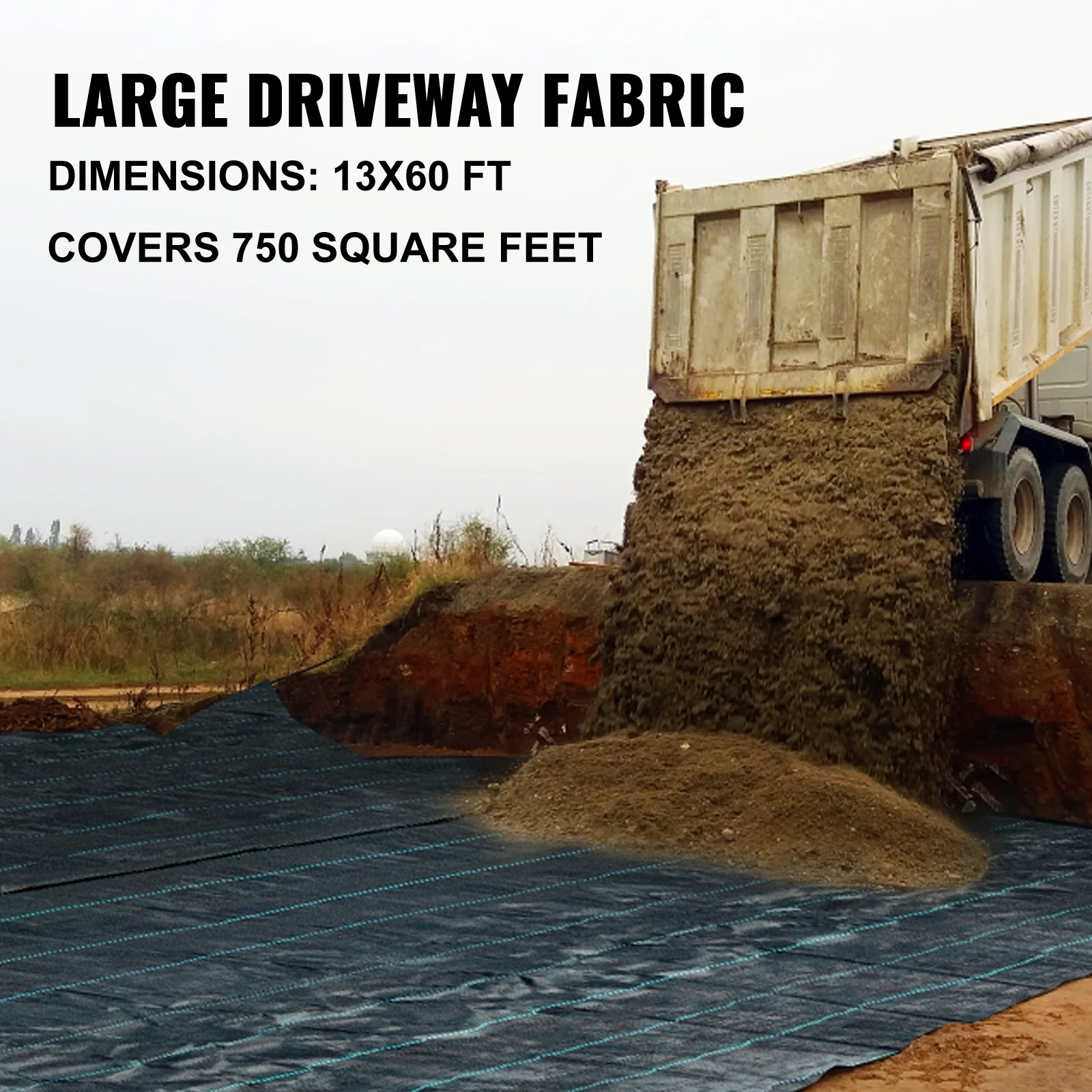 VEVOR Commercial Grade Ground Road Large Driveway Permeable Fabric Stabilization Roll Mat Underlayment Black Outdoor Waterproof
