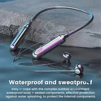 VIKEFON Wireless Earphones 5.3 Neckband Headphones Gaming LED Display Stereo Sports Headset Halter Waterproof Magnetic Earbuds 2