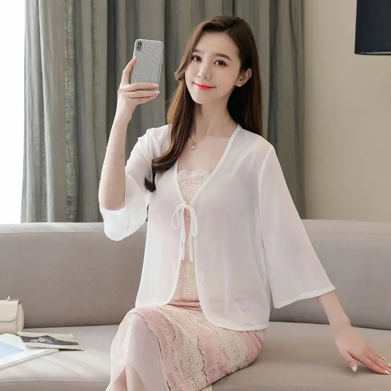

Chiffon Sweater Women's Outerwear 2024 New Summer Thin Cardigan Shawl Versatile Sweater Versatile Trend Fashion 2024 Y408