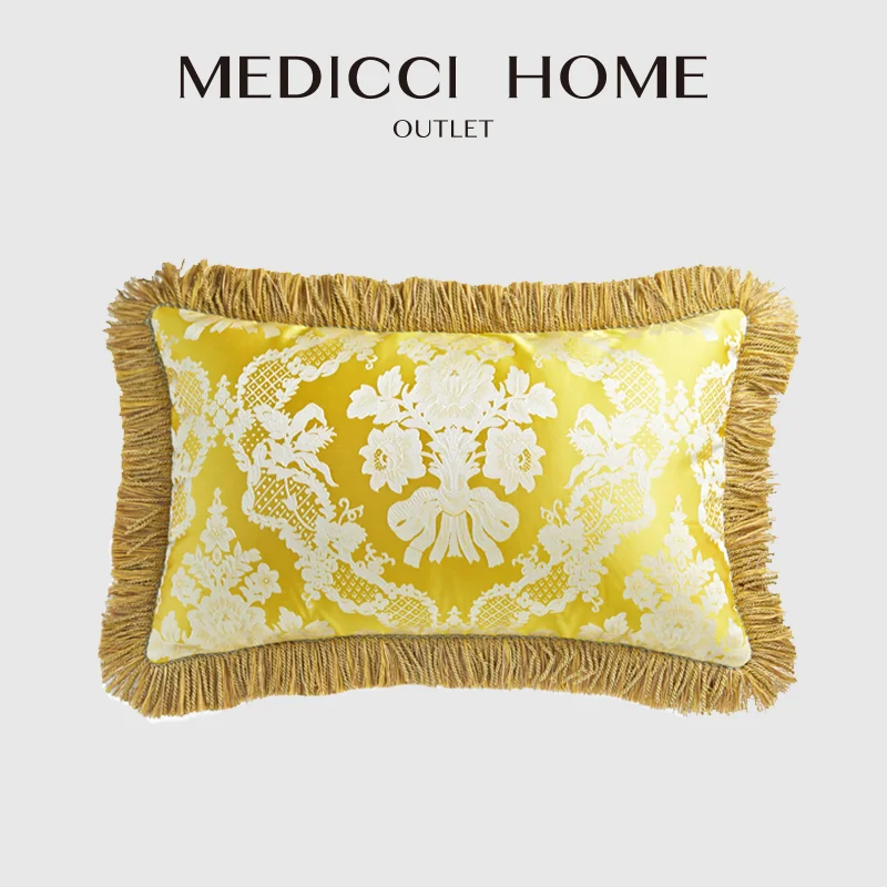 

Medicci Home персидский классический дамасский цветочный жаккардовый чехол для поясничной подушки роскошный Шелковый атласный чехол с бахромой 30x50 ярко-желтый