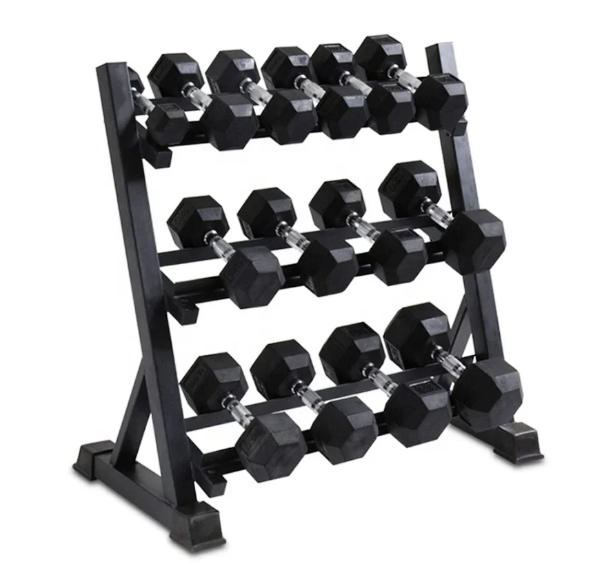 

Hot selling Fitness gym equipment 3 tier equipment hex dumbbell rack for gymnasium center