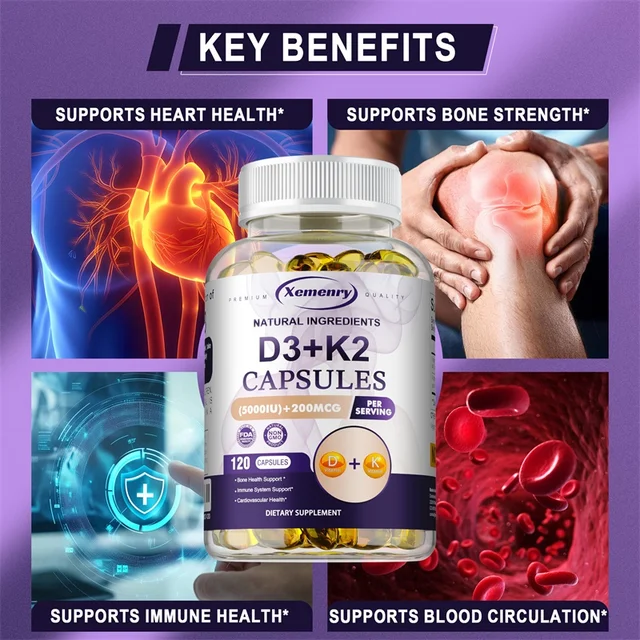 Vitamin D3 5000IU and 200 Mcg Vitamin K2 (MK-7) Capsules for Calcium Absorption, Bone Regeneration, Immune Support, Easy To Melt 4