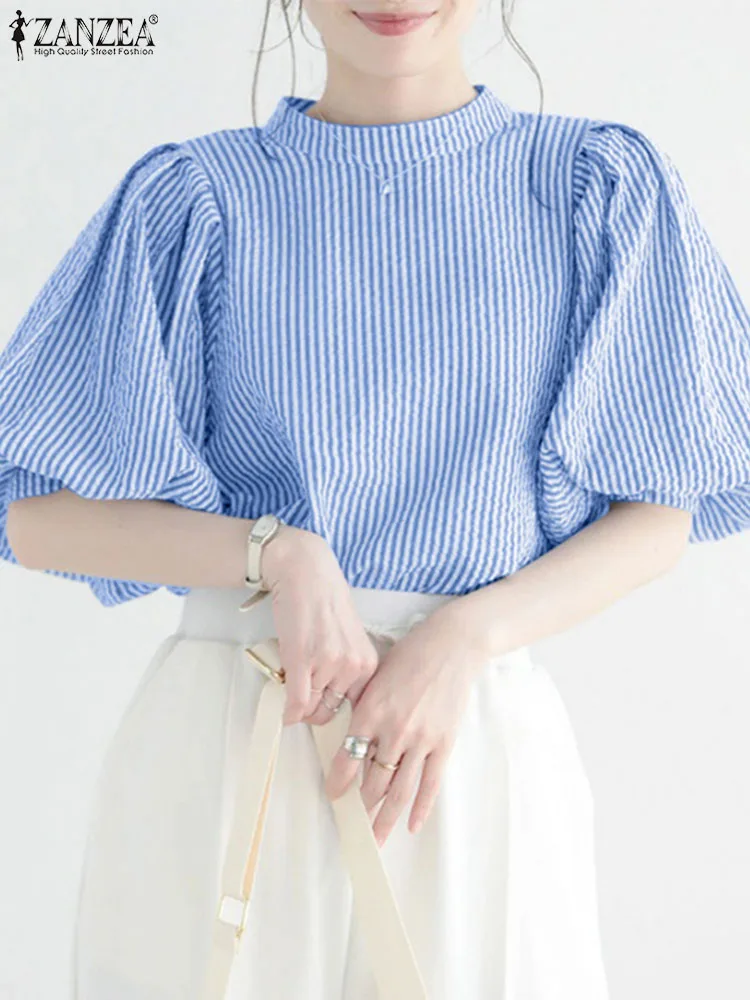 

ZANZEA Women 3/4 Sleeve Striped Blouse Autumn Elegant Work Shirt Casual Tunic Tops Female Loose Party Holiday Fashion Blouses