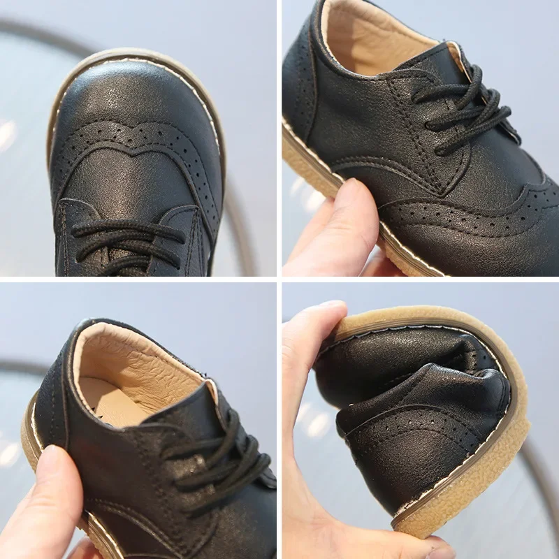 Boys Leather Shoes 2024 Spring Autumn Children Oxfords Brogue Style Casual Shoes Fashion Lace-up Shoes For Boy Brown, Black 5