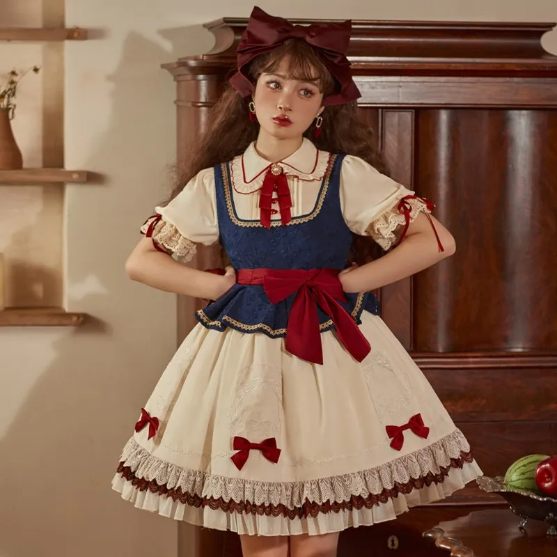 

Сказочное платье в стиле Лолиты; Женское платье с короткими рукавами; Милое кружевное платье принцессы с галстуком-бабочкой; Милое платье в стиле Лолиты для девочек; Сезон весна-лето