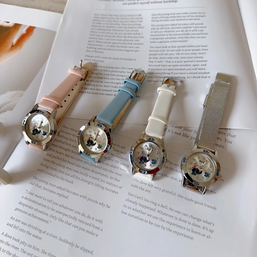 Disney Stitch Children's Watches Cartoon Dial with diamond Analog Quartz Watch PU strap Watches Boys Girls toys Birthday gifts 6
