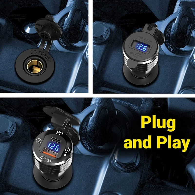 Фото Быстрое зарядное устройство PD 3.0 Type C USB разъем Din к USB и 18 Вт QC 3.0 розетка с вольтметром для мотоцикла Ducati BMW 12-24 В №4