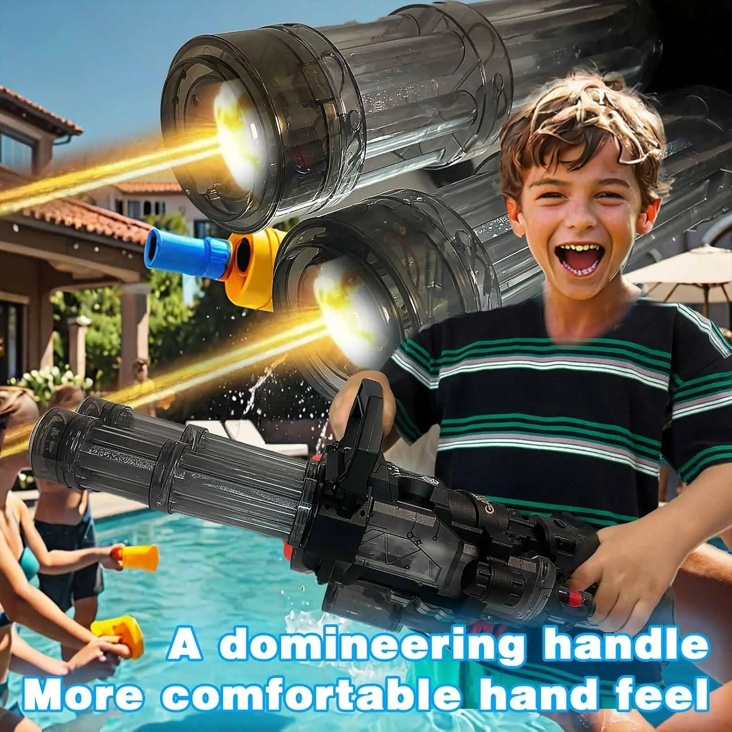 Dual Shooting Gatling Water Gun Simulated Flame Blaster Outdoor Toys for Children Adults Automatic Squirt Guns Gifts Boys Girls 3
