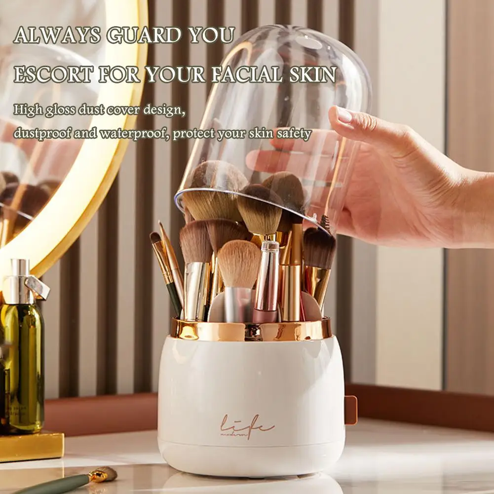 360° Rotating Makeup Brush Holder Portable Desktop Makeup Organizer Cosmetic Storage Box Makeup Tools Jewelry Container