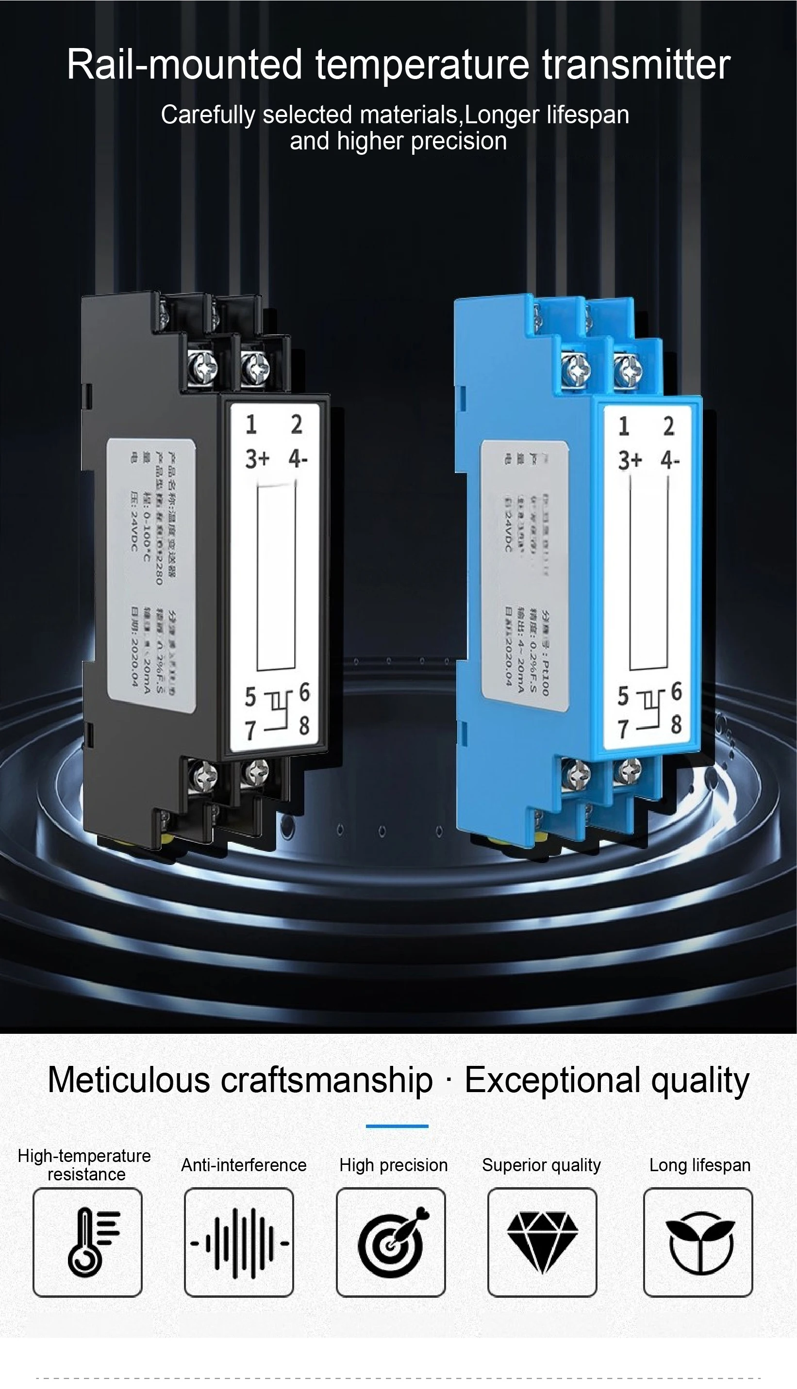 SBWZ-2280 DIN Rail PT100 Temperature Transmitter Module -50°C+500°C 4-20mA 0-10V