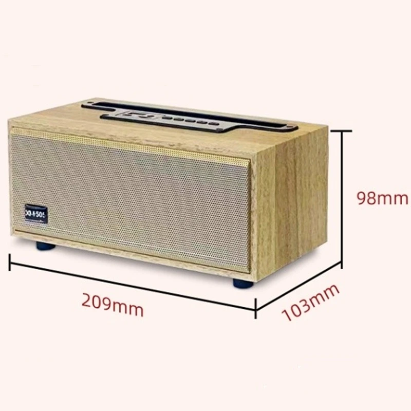 XM-505 휴대용 나무 헤비 베이스 무선 블루투스 스피커, 홈 레트로 휴대용 미니 사운드 폰 스탠드 서브우퍼