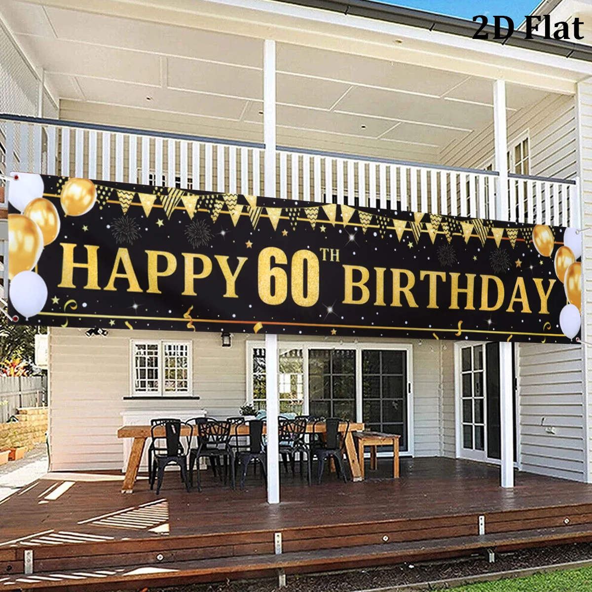 Schwarzgoldene Luftballons, Flaggen, alles Gute zum 40. 50. 60. Geburtstag, Banner, Geburtstagsparty-Dekoration, Outdoor-Gartenparty-Bannerzubehör – Detail 17