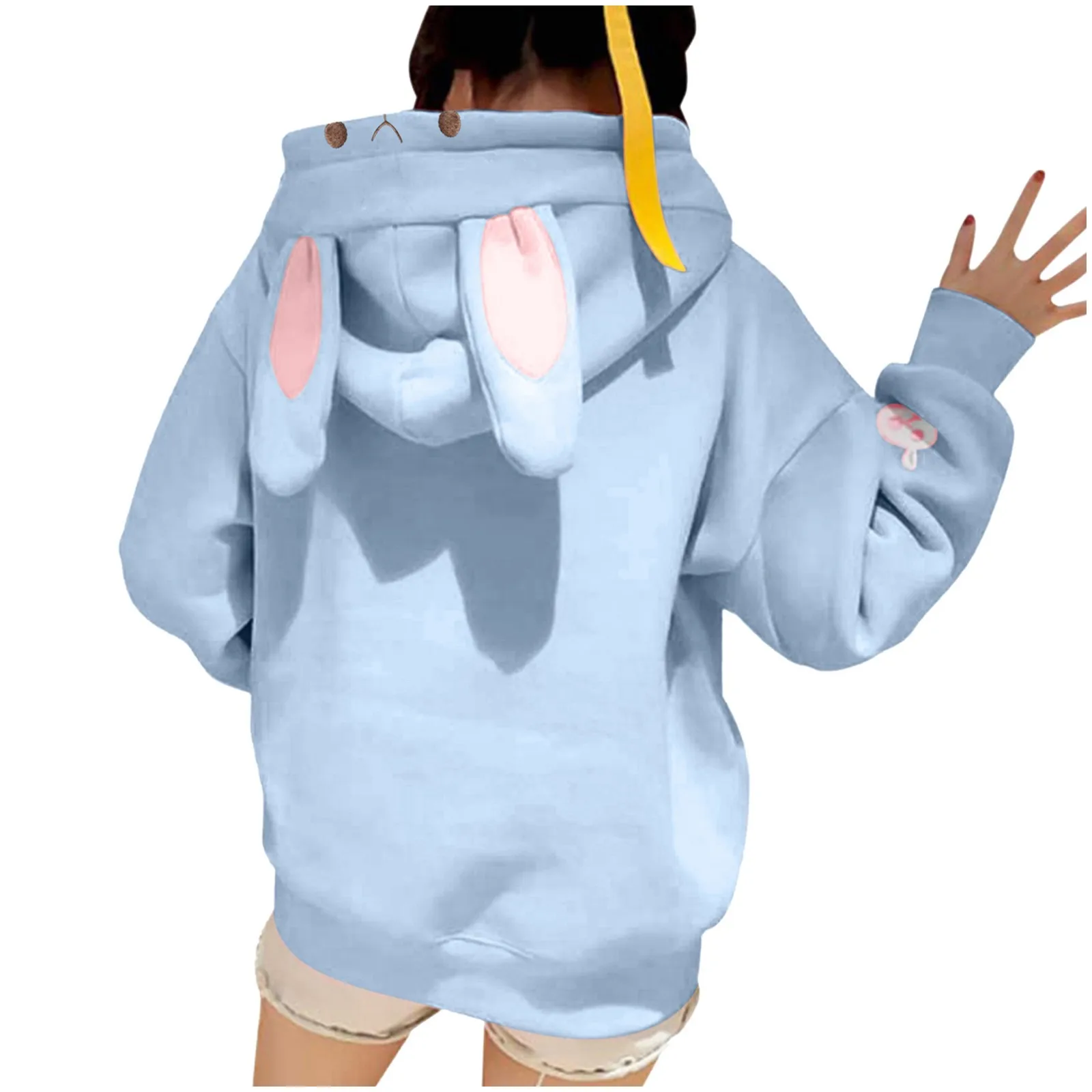 Kawaii Women Rabbit Ears Hoodies Japanese Girls Fall Winter Fleece Soft Cute Cartoon Hooded Oversized Sweatshirts Hoody Top