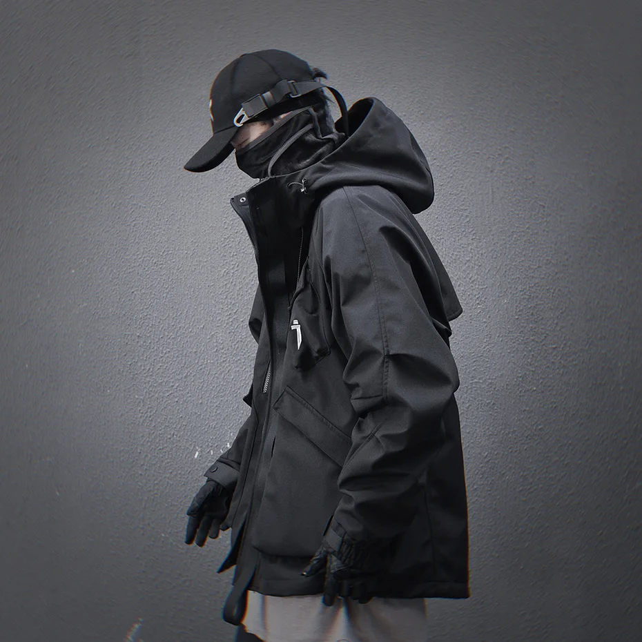 Fuction Tactical Jackets Multi Pokcets Hooded Coat Men Techwear Jackets Windbreaker Black Oversized Harajuku Jackets Outwear 2