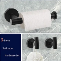 ชุดอุปกรณ์ห้องน้ำ 3 ชิ้น ติดผนัง ที่ใส่กระดาษชำระ 2 ตะขอแขวนผ้า สไตล์โมเดิร์น สีดำ อุปกรณ์ตกแต่งห้องน้ำ ของขวัญตกแต่งคริสต์มาส 3