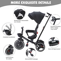 Tricycle pliable pour enfants avec poignée Parent réglable, freins de roue et capot amovible, Tricycle avec dossier et siège 6
