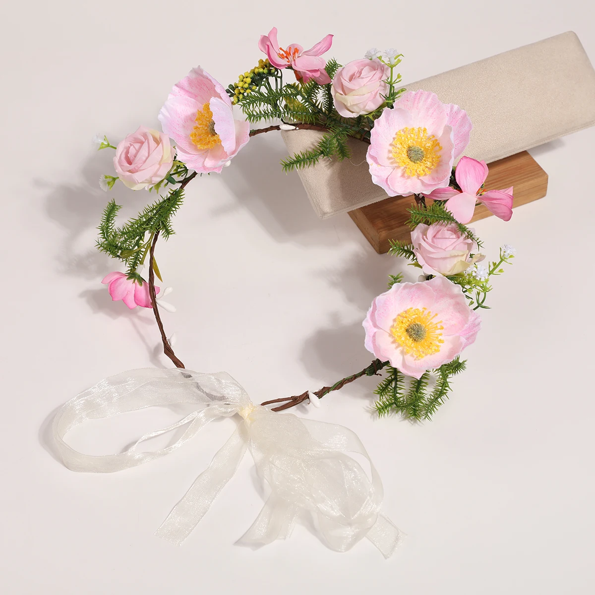 Lila-Getönter Romantischer Mohnblumen-Kopfschmuck, Hellviolettes Rosen-Forst-Stil Haarband, Hochzeits-Fotoshooting Feenblumen-Kranz – Detail 9