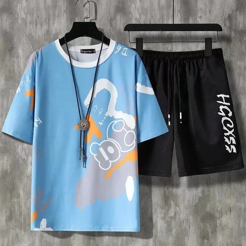 thumbnail image 1 of Conjunto de pantalones cortos para correr para hombre, estampado de alfabeto, jogging, ajuste regular, camiseta para hombre, conjuntos cortos, moda esencial para hombre 2024 XL, 1 of 5
