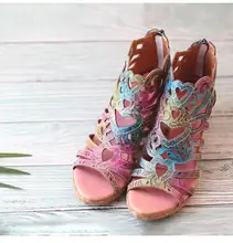  Women sandals 2022 retro Genuine Leather Peep Toe 6.5CM Square heel Heart-Shaped Platform Casual Office Career women shoes 36-42 